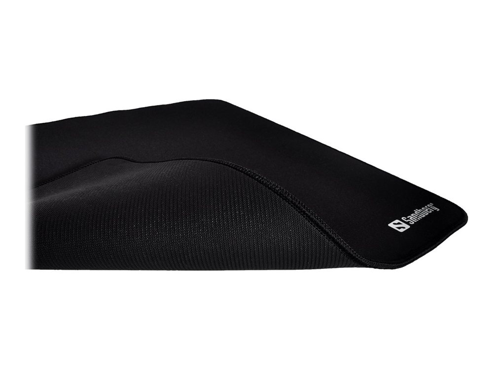 Black XL gaming mousepad with a smooth surface and stitched edges, featuring the Sandberg logo in the bottom right corner.