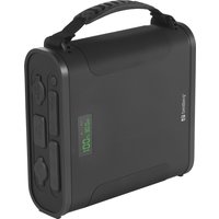 Black Sandberg Survivor Powerbank 9in1 144000 with digital display, rugged design, and sturdy carrying handle.