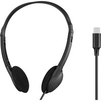 Black Sandberg US-C headphones with padded ear cups and USB-C connector cable.