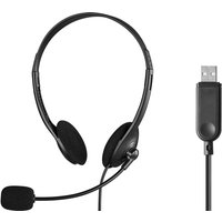 Black Sandberg USB headset with adjustable microphone and cushioned ear pads.