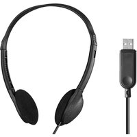 Black Sandberg USB headset with adjustable headband and cushioned ear pads, featuring a USB connector.