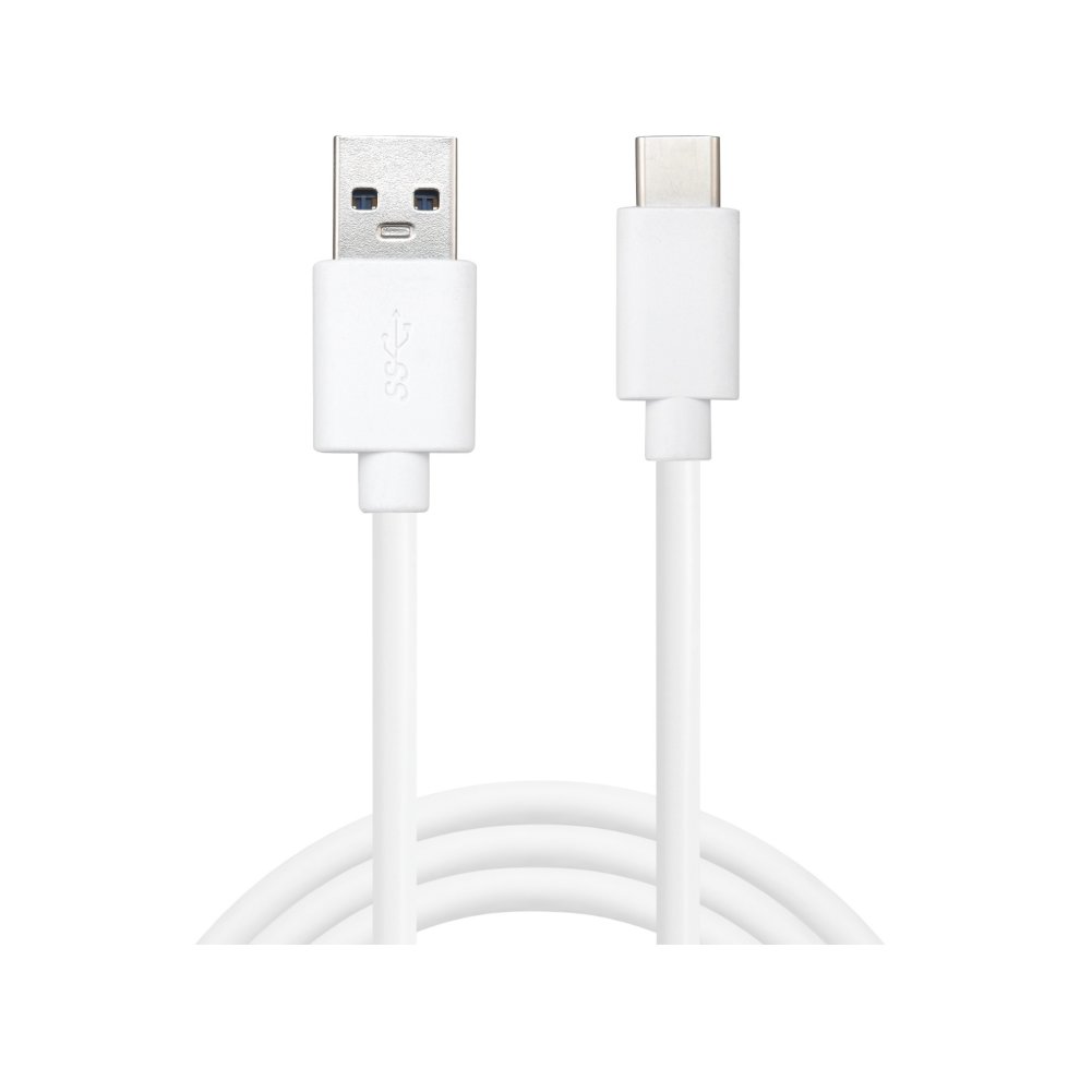 White USB-C to USB-A 2.0 cable, 1 meter long, featuring a sleek design with connectors at both ends for easy connectivity.