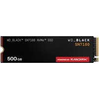 Black SanDisk WD_BLACK SN7100 NVMe SSD, 500 GB, rectangular with gold connector edge and red SanDisk logo.