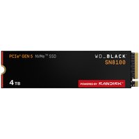 Black SanDisk WD_BLACK SN8100 NVMe SSD with 4 TB capacity, PCIe Gen 5 label, and red Sandisk branding.