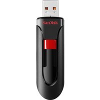 Black and red SanDisk Cruzer Glide 32GB USB Type-A 2.0 flash drive with retractable connector.