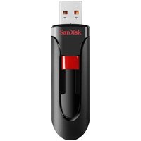 Black and red SanDisk Cruzer Glide 64 GB USB Type-A 2.0 flash drive with retractable connector.