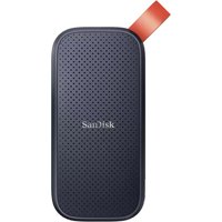 Black SanDisk 2TB SSD with USB-C, compact design, textured surface, and red loop for easy portability.