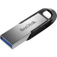 Silver SanDisk Ultra Flair USB flash drive 512 GB with black loop and blue USB Type-A connector.