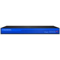 Black and blue SANGOMA Vega 3050G FXS Gateway with 50 ports and sleek rectangular design.