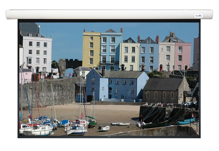 Sapphire AV SEWS350BV-a projection screen features a 4.37 m (172") 4:3 format with a sleek white casing and a matte black border for enhanced image quality.