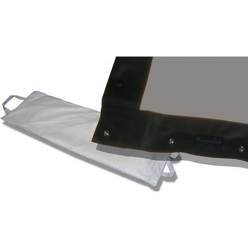 Rear PVC grey projection screen material with a smooth surface, featuring a black border and metal grommets for easy mounting, designed for optimal image clarity.