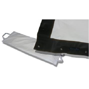 Sapphire AV SFFS305FRFABRIC projection screen material featuring a white fabric surface with a black border and reinforced edges, designed for front projection use.