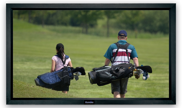 Sapphire AV SFSC450 projection screen, 5.13 m (202"), 16:9 aspect ratio, features a sleek black frame, designed for high-quality image display in various settings.
