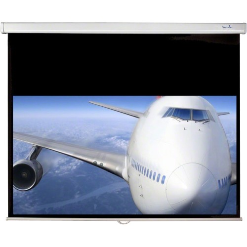 Sapphire AV SWS180WSF10 projection screen, 79 inches, 16:10 aspect ratio, featuring a sleek white housing and a matte black viewing surface for optimal image clarity.