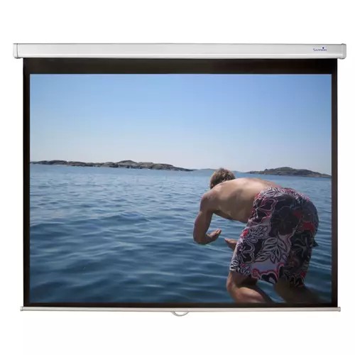 Sapphire AV SWS200BV projection screen, 2.54 m (100"), 4:3 aspect ratio, featuring a sleek white aluminum casing and a matte black viewing surface, ideal for clear image display.