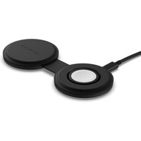Black Satechi 2-in-1 wireless charger with dual circular pads for headset, smartphone, and smartwatch.