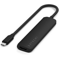 Black Satechi USB Type-C hub with braided cable and multiple ports, including HDMI, for 10000 Mbit/s connectivity.