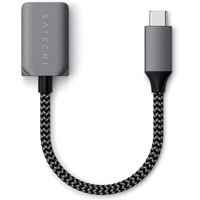 Grey Satechi USB-C to USB-A cable with braided design and sleek connectors, USB 3.2 Gen 1 compatible.