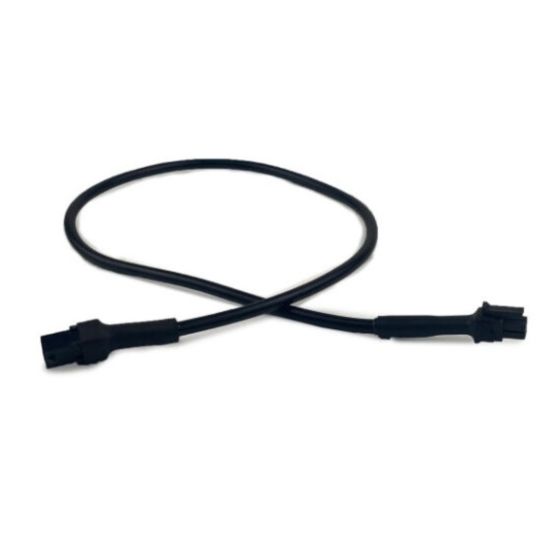 Black extension cable with two connectors at each end, designed for the Scottoiler ESystem V3.1, made of durable plastic material.