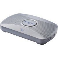 ScreenBeam Flex wireless presentation system, silver and gray with HDMI, USB Type-A ports, and central logo.