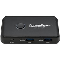 Black ScreenBeam USB Pro Switch with two USB ports, labeled green and blue, and a central button.