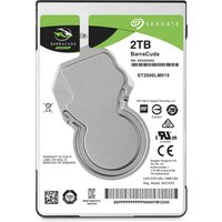 Seagate Barracuda 2.5" internal hard drive, 2TB, silver casing, 5400 RPM, 128MB cache, with label and logo.