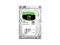 Seagate Barracuda ST4000LM024 internal hard drive in silver and black, featuring a 4 TB capacity, 5400 RPM speed, and 128 MB cache, with a sleek, metallic casing and label.