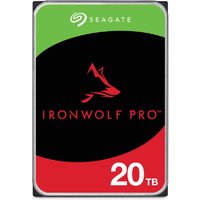 Seagate IronWolf Pro 20TB internal hard drive, black and red label with wolf logo, green top border, 7200 RPM.
