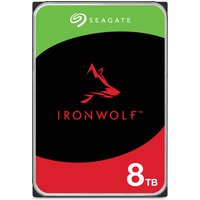 Seagate IronWolf 8TB internal hard drive, black with red and green label, 5400 RPM, 256 MB cache.