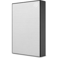 Silver Seagate One Touch 1 TB external hard drive with sleek design and Seagate logo on top corner.