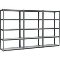 Sealey 3 Piece Racking Unit, 5 shelves per piece, grey metal frame, 600kg capacity per level, industrial storage solution.