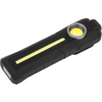 Black Sealey COB SMD LED rechargeable inspection light torch with a long yellow strip light and circular LED on top.