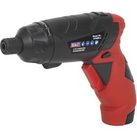 Black and red Sealey CP36B cordless screwdriver with ergonomic grip and compact design.
