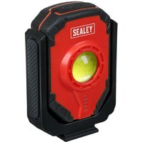 Red and black Sealey rechargeable COB LED work light with rugged design and central circular light lens.