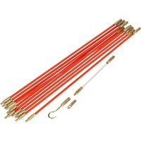 Red Sealey VS8181 cable guide rods set with brass connectors and hook attachment.