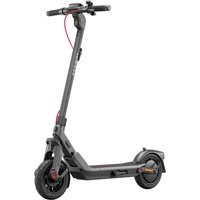 Black and grey Segway E3 electric scooter with red accents, sleek frame, and compact wheels.