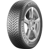 Black Semperit All Season-Grip tire, 155/70 R13 75T, with detailed tread pattern and silver alloy wheel.