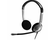 Sennheiser SH 350 headset features black and silver design, adjustable headband, and a flexible microphone boom for clear communication.