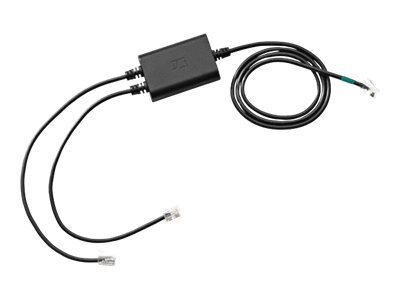 Black Sennheiser CEHS-SN 01 adapter with two RJ-11 connectors and a single cable, designed for connecting Sennheiser headsets to Snom phones.