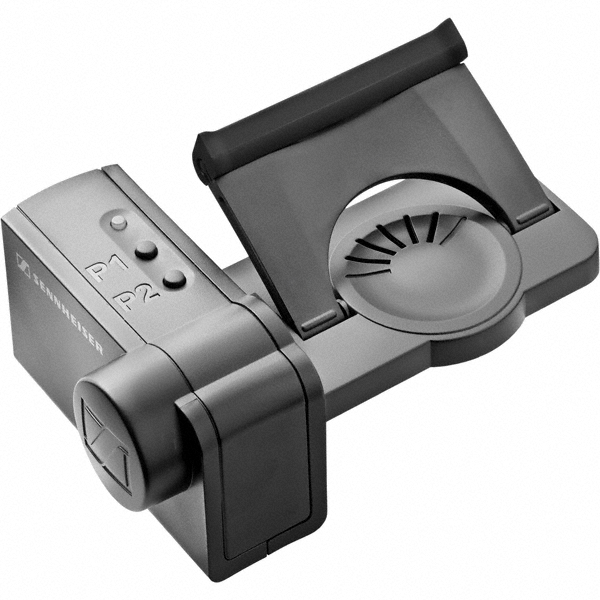 Sennheiser HSL 10 in black, featuring a compact design with control buttons and a circular vent, designed for secure attachment and optimal audio performance.