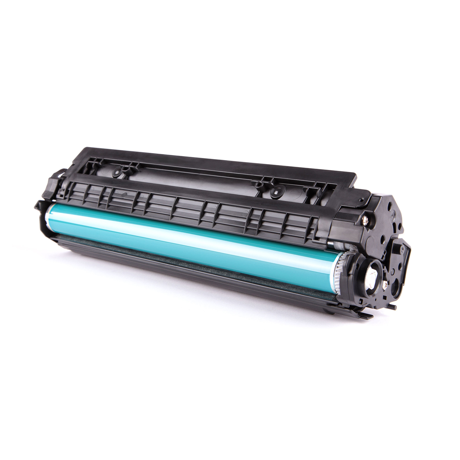 Cyan toner cartridge with a black plastic casing and a bright cyan cylindrical drum, designed for Sharp BP-10 C 20 printers, with a yield of 10,000 pages.