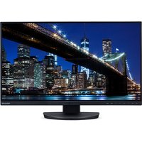 Sharp MultiSync 27" monitor, slim black bezel, 3840x2160 resolution, displaying cityscape at night.