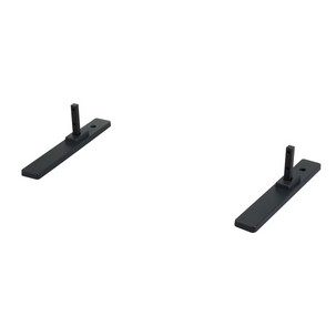 Black metal stand components with flat bases and vertical support posts, designed for stability and compatibility with Sharp displays.