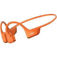 Orange Shokz Openrun Pro 2 bone-conducting headphones with wraparound band and ear hooks.
