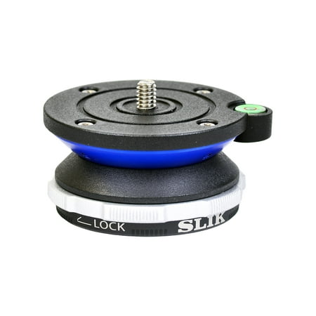 Black and blue SLIK 3468 tripod head with a circular base, a locking mechanism, and a threaded mount on top, designed for stability and ease of use.
