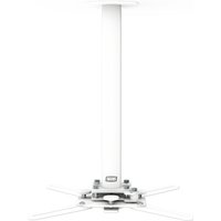 White SMS Smart Media Solutions ceiling projector mount with adjustable arms and sleek cylindrical design.