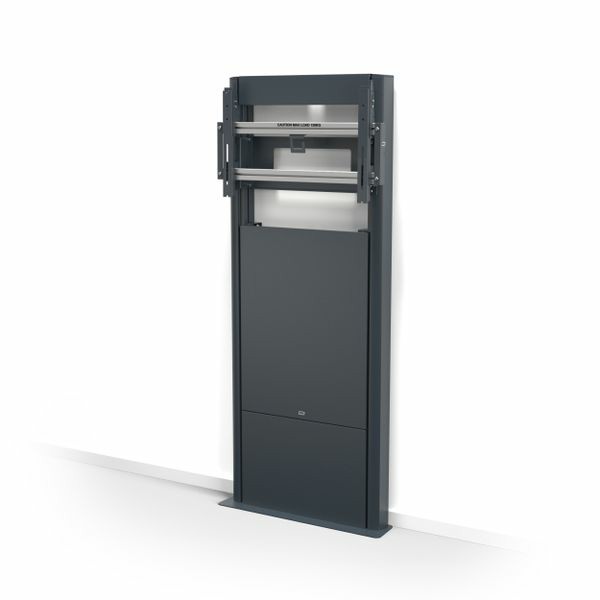SMS Smart Media Solutions K05-148-2 monitor mount in sleek black metal, featuring a sturdy wall-mounted design with adjustable arms for optimal screen positioning.