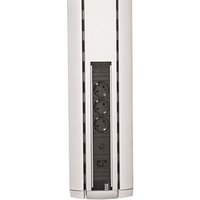 Black SMS projector mount accessory with vertical rectangular design and integrated power outlets.