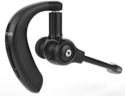 Black Snom A150 over-the-ear wireless DECT headset featuring a sleek design, adjustable microphone, and textured grip for comfort.