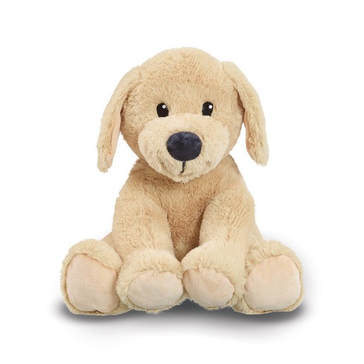Soft, plush beige dog toy with floppy ears, a round face, and embroidered black eyes, featuring a cuddly body and large, soft paws.